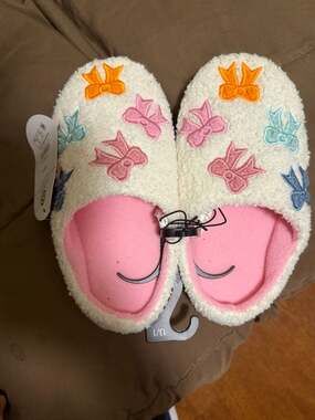 Wonder Nation Girls Bow Print Sherpa Slippers Size 13-1